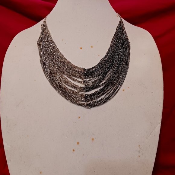 Hand Crafted Jewelry - Hand Crafted Two Tone Multi Layer Chain Waterfall Cascade Bib Drape Necklace